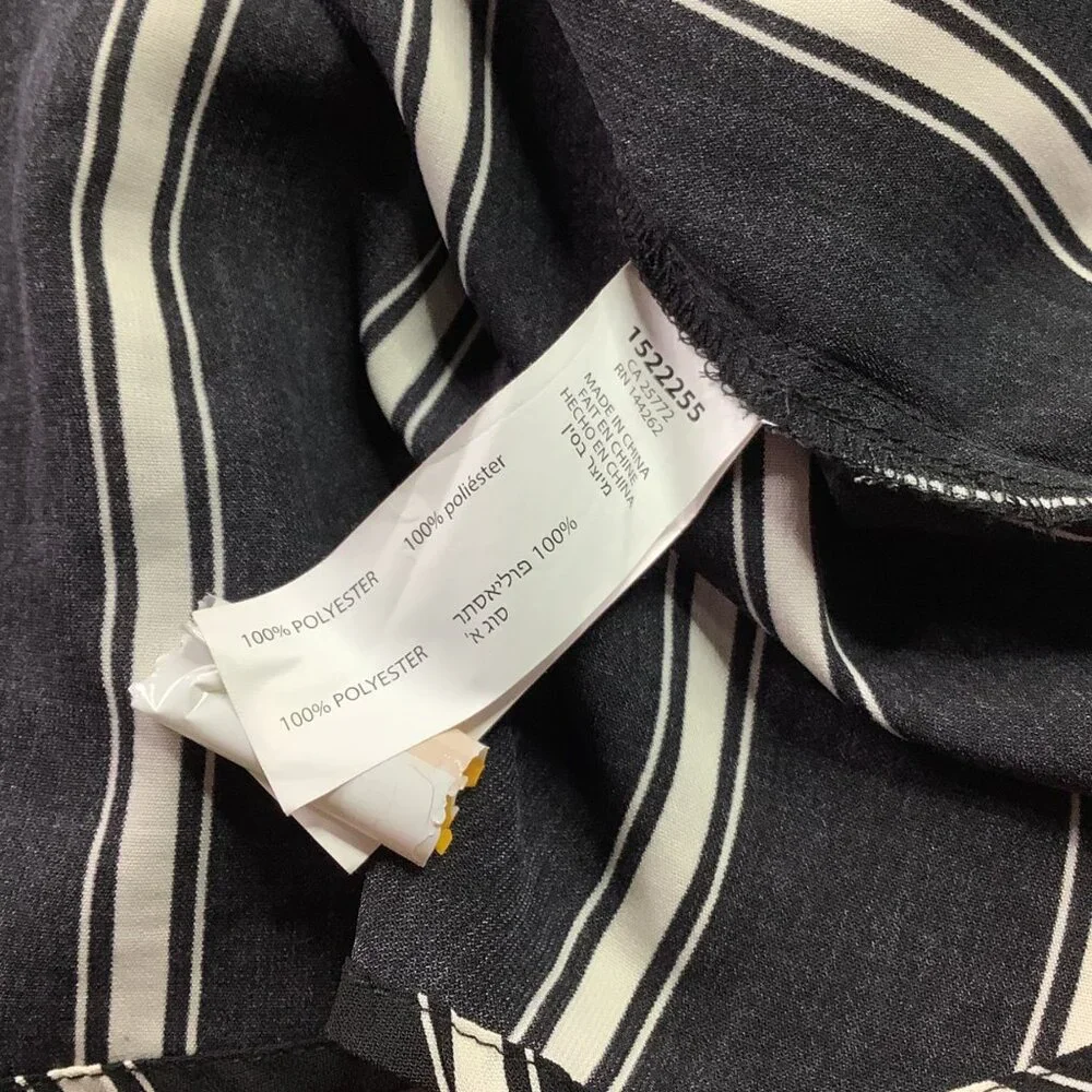 Striped Black & White Midi Dress Roll-Up Sleeves Drawstring Waist Old Money - Picture 7 of 10